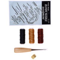 Artibetter 12Pcs/ Set Leather Craft Tools Kit With Hand Sewing Needles Drilling Awl Waxed Thread And Thimble Curved Upholstery Repair Kit
