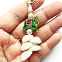 Adikala Kaudi Shells With Wooden Elephant Tassels For Saree Pallu, Designer Dress, Lehenga, Suits, Blouses, Bags, Diy Art And Craft (10, Green)