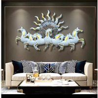 Rsn 7 Horse With Led Light Wall Hangings For Home Decoration, Metal Wall Art Frame Wall Sculpture For Living Room, Wall Hanging Decorative Items For Bedroom For (Size: 48X26 In)