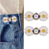 Abhaymart 2Pcs Jeans Button Pins Adjustable Jean Button Detachable Jean Button Pin No Sewing Required Perfect Fit Instant Jean Button (2, White Flower)