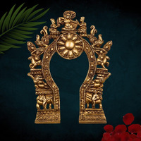 Bhunes Brass Prabhavali With Yali, Elephant & Deities  Traditional Arch Frame Wall Hanging For Home Temple | Prabhawali Prabhaval For Murti Backdrop Decor, Gold, 9 Inch, 1 Piece
