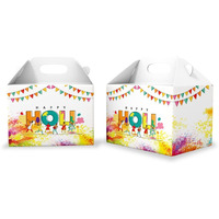 Festiko 6 Pcs Party Holi Treat Boxes,Holi Hai - Festival Of Colors Party Favor Boxes,Goodie Boxes,Cookies Boxes,Party Favor Candy Boxes,Gable Paper Gift Boxes With Handles,Party Decoration Design- 1