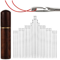 Qeeig 30Pcs Needle Set Self-Threading With Wooden Case Long Of Various Sizes Easy Self For Embroidery | Hand Sewing | 7 Cm | Pack Of - 01
