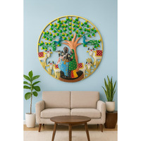 Rsn Beautiful Wall Hanging Radha Krishna Cow With Led Light Wall Decor Art Sculpture Home Decor For Living Room/Bedroom/Dining Hall/Office/Hotels (32 Inches)
