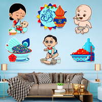 Zyozique Blue Annaprasanam Cardstock Cutout/Annaprashan Decoration Items/Rice Ceremony Decorations Items/Blue Rice Ceremony Cardstock Cutout/Baby Photoshoot Props For Rice Ceremony (Pack Of 7)