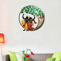 Handicrafts Paradise Wrought Iron Decorative Radha Krishna On Swing Round Wall Decor Showpiece (Multicolour, 21.5 X 23 Inch)