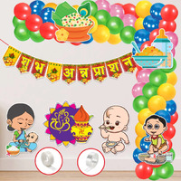 Zyozique Annaprasanam Cardstock Cutout With Paper Bunting Paper Banner Hindi Font Shubh Annaprashan And Balloon,Annaprashan Decoration Items (Pack Of 59)