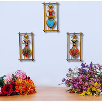 Rsn Metal Wall Art For Home Office Living Room Decor Handmade Rajasthani Musician Showpiece For Wall Decoration - Set Of 3 Frames - Size-12 X 6.5 Inches Each-A2