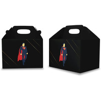 Festiko 6 Pcs Party Superhero Black Treat Boxes, Party Favor Boxes, Goodie Boxes, Cookies Boxes, Party Favor Candy Boxes, Gable Paper Gift Boxes With Handles, Party Supplies Decoration Design- 3
