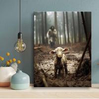 Jesus And Lamb Canvas Wall Art Jesus Running After Lost Lamb Picture Wall Art Canvas Print Christian Lamb Of God Home Decor Jesus Saves The Lamb A Lost Lamb Inspirational Christian Wall Art For Office Decor (12X16Inch) A-297