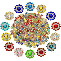 Diy Crafts 75 Pcs, Multi, Flower Buttons With Rhinestones Sew On Flower Embellishments 0.5 Inch Crystal Glass Beads Buttons Flatback Rhinestone Buttons For Jewelry Making Diy Cr (75 Pcs, Multi)