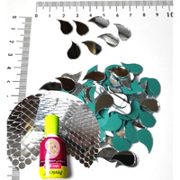 Gosetget! Glass Mirrors (300Pcs | Paisley-9X15Mm) For Arts & Craft Work, Lippan Art, Mud Pottery Work, Fabric, Mandala Art - Free Fabric Glue + 500 Silver Foil Mirror Stickers (Paisley-9X15Mm)