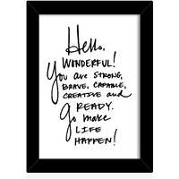 Tied Ribbons Hello Wonderful Printed Motivational Quote Framed Poster For Wall (25.9 Cm X 34.5 Cm)
