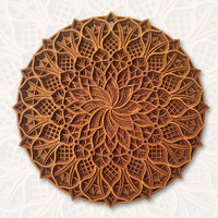 Gloridec Wooden 3D Laser Cut Decorative Mandala Wall Decor | Decorative Multi Layered Round Mandala Wall Art, Living Room Wall Hanging (Round Mandala) (24" X 24" Inch)