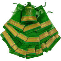 Krisah Pack Of 50 Pcs Potli Gift Pouches Bags, Small Size,18 Cm X 12 Cm, Green Organza Border