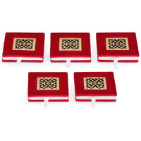 Badhai Box By Osasbazaar Decorative Coin Box, Perfect For Gifting Pure Silver Coins At Weddings, Festivals And Special Events - Red Laser Cut For 1 Silver Coin Of 10 Grams (Set Of 5)