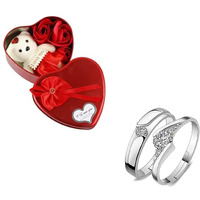 Next Creation ValentineS Day Gift Combo: Heart-Shaped Gift Box With Teddy Bear & Roses And Matching King & Queen Couple Rings  Romantic Gift For Girlfriend, Boyfriend, Husband, Or Wife