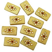 Embroiderymaterial Kundan Work Beads Ethnic Kundan Beads For Craft And Jewellery Making Pack Of 10Pcs (Gold)