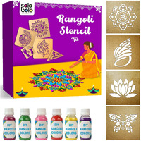 Solobolo Mandala Rangoli Stencil With 6 Rangoli Colours| Mandala Rangoli Stencil | Lotus Stencil | Vishnu Sankh Rangoli Stencil | Butterfly Rangoli Stencil | Set Of 4 | Rn402