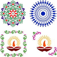Solobolo Mandala Rangoli Stencil With 6 Rangoli Colours| Mandala Rangoli Stencil | Diwali Diya Rangoli Stencil | Corner Rangoli Stencil |Border Rangoli Stencil | Set Of 5 | Rn501