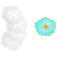 Artbee 4Pcs Coaster Moulds For Resin Casting, 1Pc Handle Epoxy Molud For Flower Shape Tray Diy, Home Decoration (4Pcs)