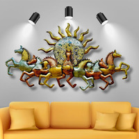Anshika International Metal 7 Horse With Sun Metallic Wall Decor, Wall Arts For Home, Living Room, Bedroom, Hotel, Wall Decor For Good Luck & Prosperity (Multi-Color, Size 24 X 48 Inches)