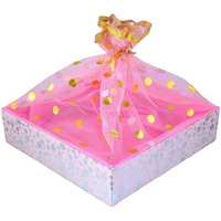 Grownex Net Covering Pink 8X8X3 Inch Wooden Hamper Basket Weddings Occasion Multi-Purpose Packaging Hamper Basket Celebration Gifts (Pack Of 4)