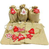 Kriwin 12 Pcs (4X6 Inch) Burlap Drawstring Pouches With Red And White Christmas Ornaments, Jute