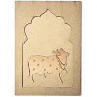 Adikala Mdf Jharokha With Pichwai Cow Left Side Face Engraved Design & Square Shaped Base Cutout For Diy Craft