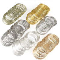 Diy Crafts Loops Gold Bronze Memory Beading Steel Wire For Diy Jewelry Findings Multi - Layer Bangle Bracelet Making 0.6Mm, Pack Of 200 Loop (Silver)