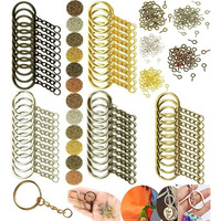 Diy Crafts 15 Pcs, Chrome Gold, Split Key Ring With Chain Set, Metal Flat Keychain Rings 1 Inch With Open Jump Rings Screw Eye Pins Bulk, For Beading Jewellery Bag Hanging (15 Pcs, Chrome Gold)
