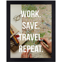 Interio Crafts Travel Quote Wall Art  'Work Save Travel Repeat'  Inspirational Travel Poster For Home, Office, Or Wanderlust Dcor (Frame Size :13"X10" Inches,Synthetic Wood)