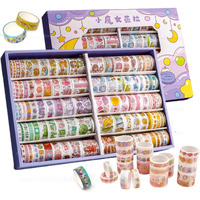Funblast Washi Tape Set,100 Pcs Set Cute Washi Tape Kit, Designer Decorative Masking Tapes For Diy Crafts Arts Scrapbooking Bullet Journal Planners, Stationary Items For Kids (Random Color And Design)