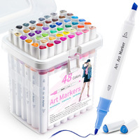 Magicwand 48 Colors Dual Tip Art Markers Pen For Manga And Impressions For Art Lovers With Plastic Boxpack Of 48