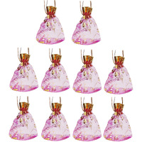 Purpledip Polyester Net Brocade Potli Bags For Women (Red, 4 Inches) - Pack Of 10