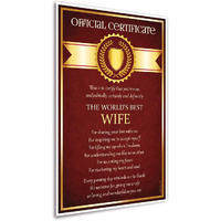 Artinkart- Best Wife Certificate For Wife Birthday, Anniversary, Valentine Day, Wife Gifts Special Surprise, Wife Birthday Gift (Paper, 12X18 Inch,Unframed)