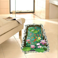 Jaamso Royals Green Fish Pond Vinyl 3D Floor Stickers, Waterproof Tiles For Floor, Self Adhesive (60 Cm X 90 Cm, 0.1 Cms)