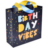 Sapco Gift Paperbag Perfect For Gifting And Parties, Premium Thick Card"Birthday Vibes (8X8X3-Inch(Small)), 1 Count,Multicolor