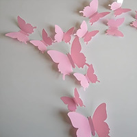 Jaamso Royals 'Light Pink 3D Butterflies' Wall Sticker 1 Combo Of 12 Piece (Pvc Vinyl, 13 Cm X 15 Cm, 3D Stickers)