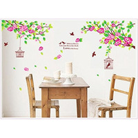 Heureka Large Pink Hibiscus Flower Bird Cage Pvc Vinyl Home Decor Wall Sticker (60 Cm X 90 Cm)