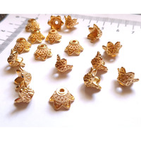Gosetget! 250 Pcs, 10Mm Golden Color Flower Cap/Bowl - Plastic Beads For Jewellery Making, Arts And Crafts Work, Necklace, Bracelet Earring Diy Kit (Flower Bowl)