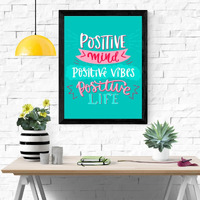 Casabonica Good Vibes Wall Posters|Positivity In Life Wall Frames|Framed Posters|Wall Posters With Frame For Office, Home, Bedroom, Living Room|Set Of 1 | Size - A4