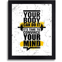 Interio Crafts Gym Motivation Wall Art, Fitness Quote Print, Black Frame, Inspirational Workout Decor, 13 X 10 Inches