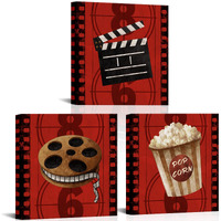 Homeoart Movie Room Decor Home Theater Cinema Art Prints Framed Artwork Media Room Decor 12"X12"X3 Pieces