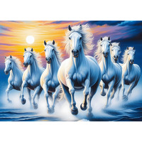 Roostaflag Paper, Vinyl 7 Horse Poster For Wall | Wall Stickers | 7 Horses Vastu Poster Big Size With Sunrise | Sticker For Wall Decor | Lucky 7 Horses Posters For Living Room Decoration (Royal Blue)