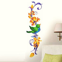 Decals Design 'Vertical Floral And Bird' Wall Sticker (Pvc Vinyl, 60Cm X 45 Cm),Multicolour