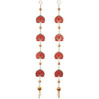 Crafonic Handmade Wooden Lotus Door Hanging | Decorative Wall Hanging | Temple And Pooja Room Decor | Diwali Decor (Pack Of 2) - 40 Inch (Height)