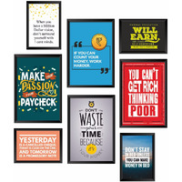 Paper Plane Design Framed Poster Motivational Aesthetic Quotes Large Size (Set Of 8 Frames) (Money)