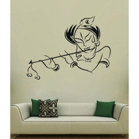 Creativeedge Pvc Vinyl Wall Sticker Krishna Playing Flute Design Black (50 Cm X 70 Cm)