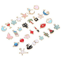 Street27 30Pcs Mixed Assorted Gold Plated Enamel Pendants Animal Moon Star Fruit Charm Pendant Diy For Necklace Bracelet Jewelry Making And Crafting